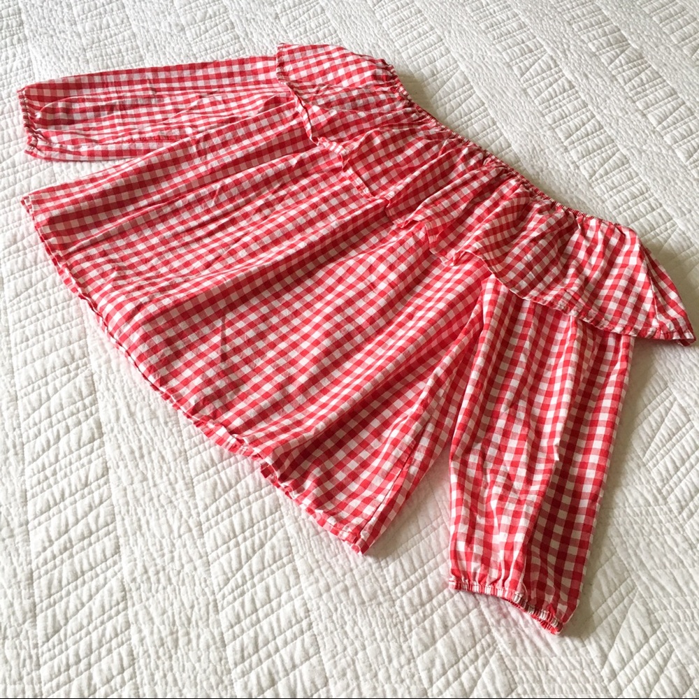 a'gaci Red Gingham Cotton Off-the-Shoulder Top - Picture 2 of 6